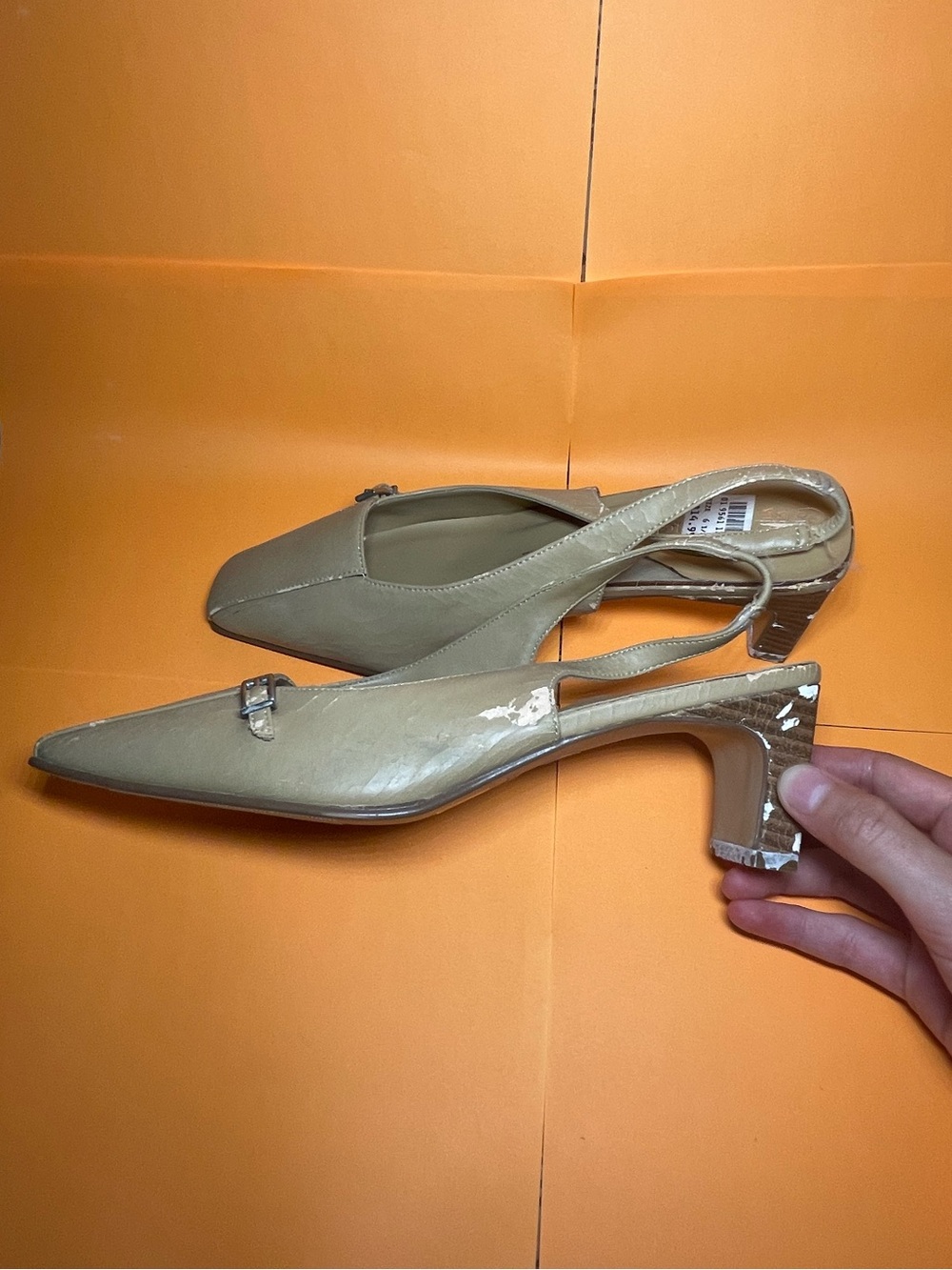 HighLight Patent Slingback Pointed-Toe Pumps in Beige Patent
